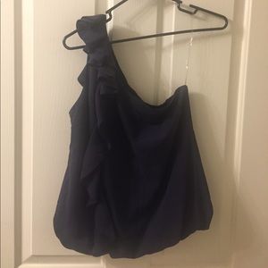 Navy one shoulder with ruffle