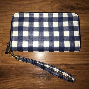 Navy Blue Gingham Wristlet