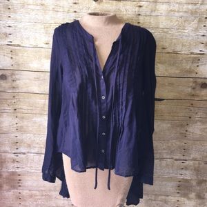 Free People Navy Long Sleeve Boho Tunic Blouse XS