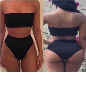 Black bandeau high wasted bikini
