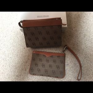 Dooney Bourke Logo Canvas Taupe Wristlet-New