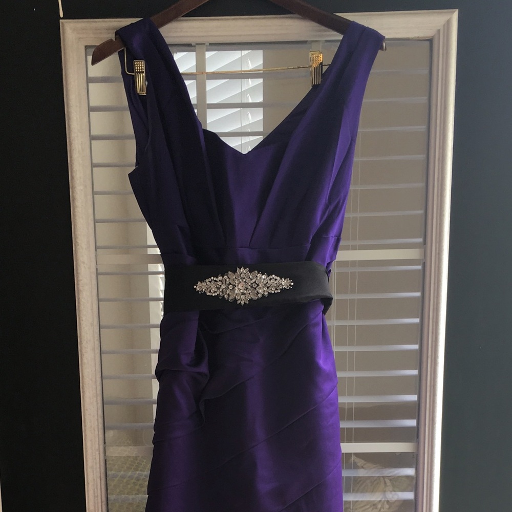 David's Bridal Regency Purple Long Satin Gown