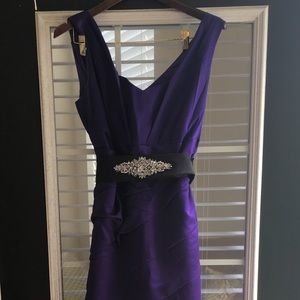David's Bridal Regency Purple Long Satin Gown
