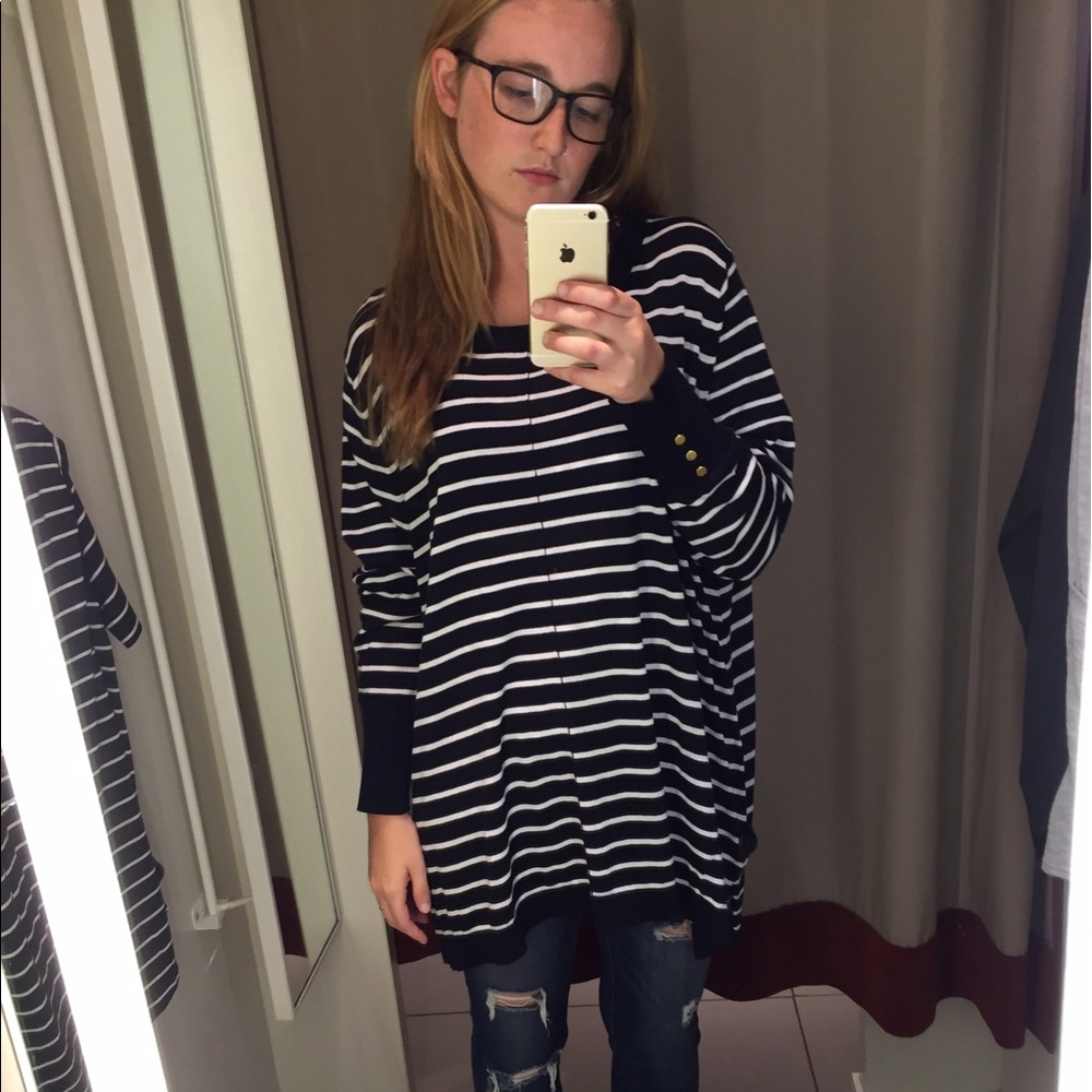 Navy and white sweater