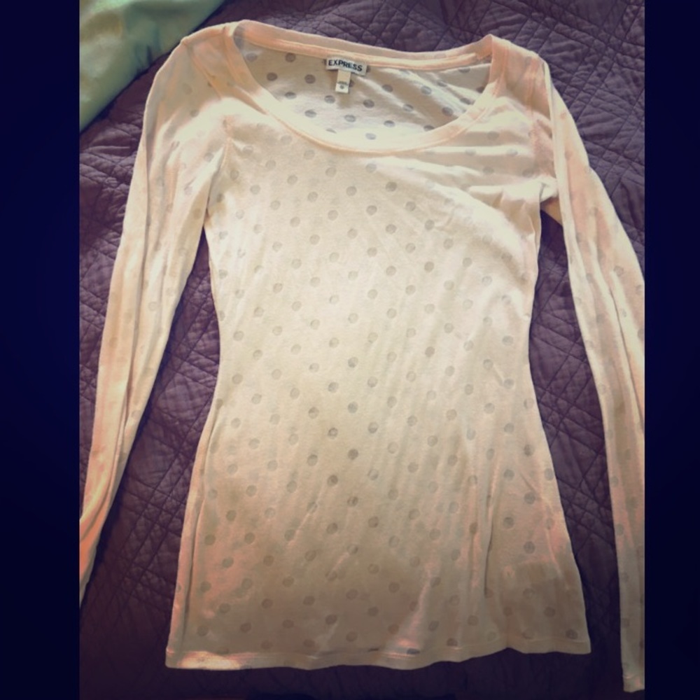 Express pale pink polkadot burnout long sleeve top