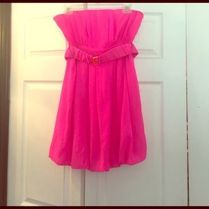 Hot pink strapless mini dress