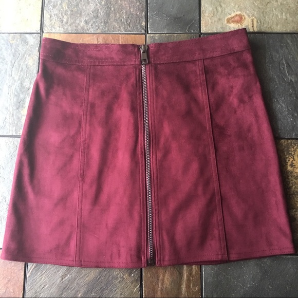 Burgundy Faux Suede A-Line Skirt - Picture 1 of 2
