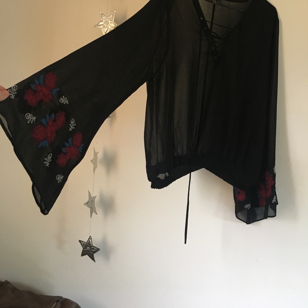 Peasant top with embroidered sleeves