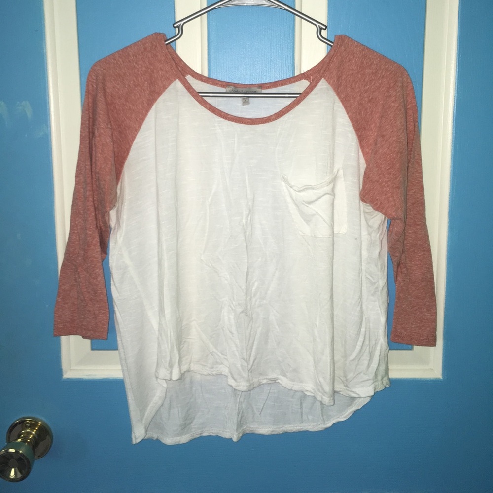 Red and white baseball style crop tee