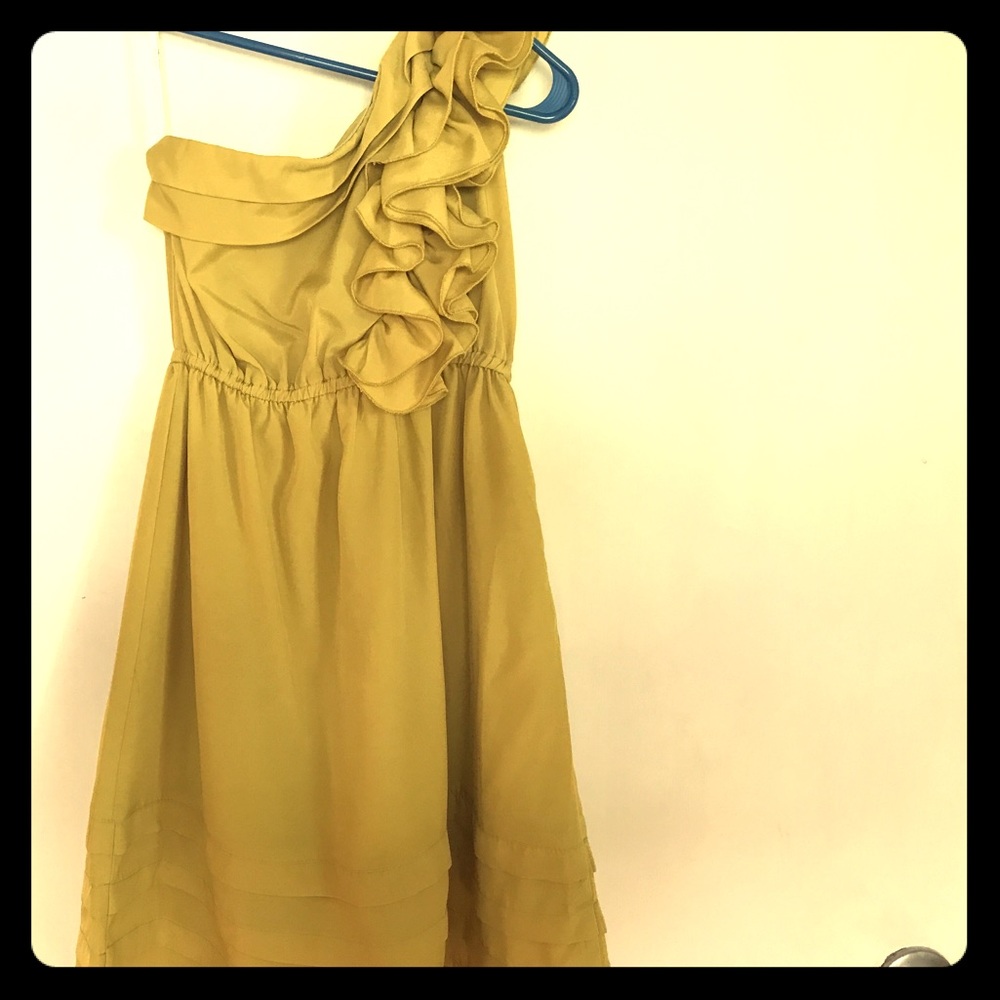 One shoulder lime green dress