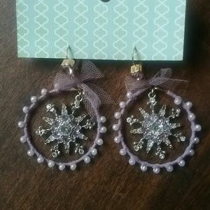 Sparkly Purple Betsey Johnson Snowflake Earrings