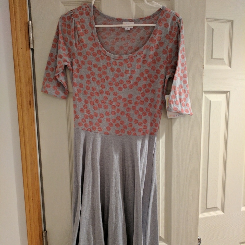 NWT Lularoe Nicole Dress Pink & Grey Polka Dot
