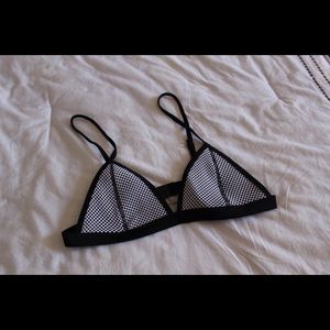 Neoprene Black and White Mesh Bikini Top, New!
