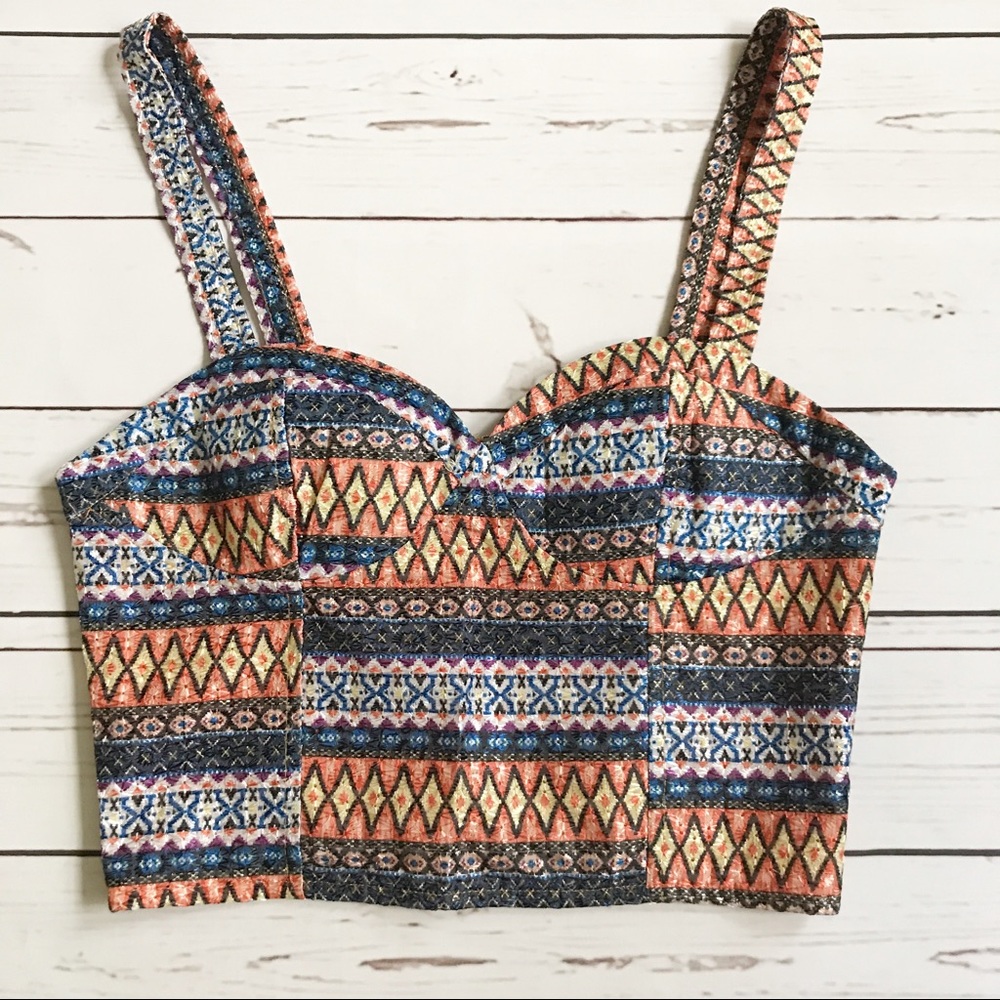Multi-Color Aztec Design Sweetheart Neck Crop Top