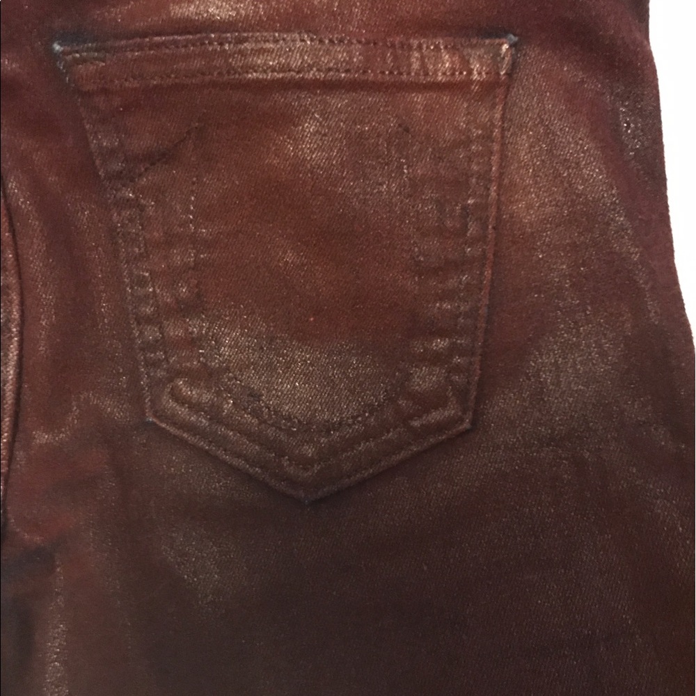Red faux leather coated jeans