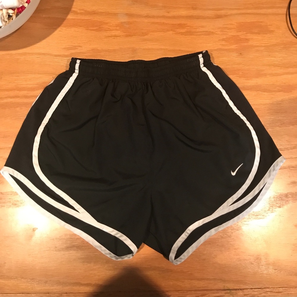 Black and white nike running shorts, size small