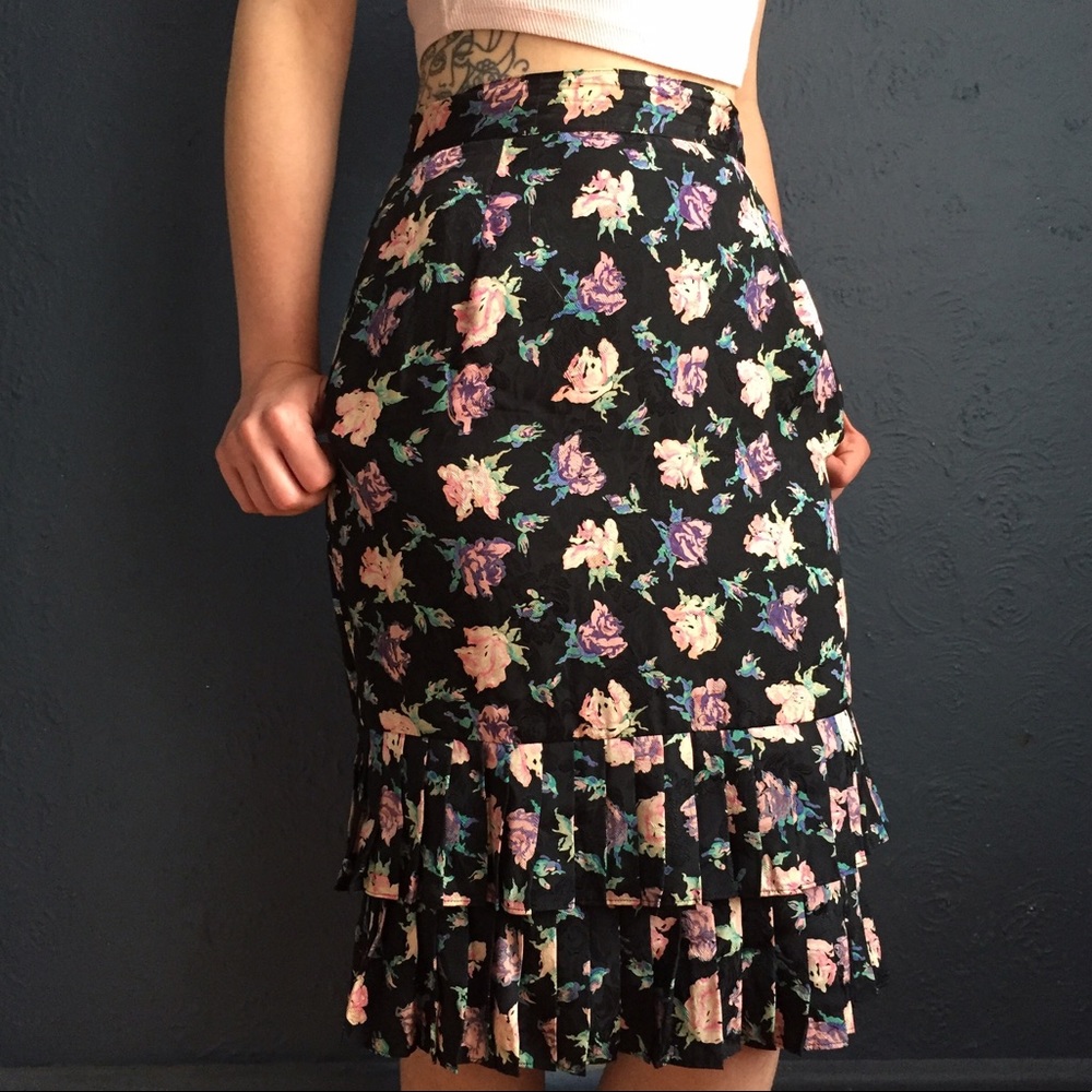 Vintage Floral Silk Skirt