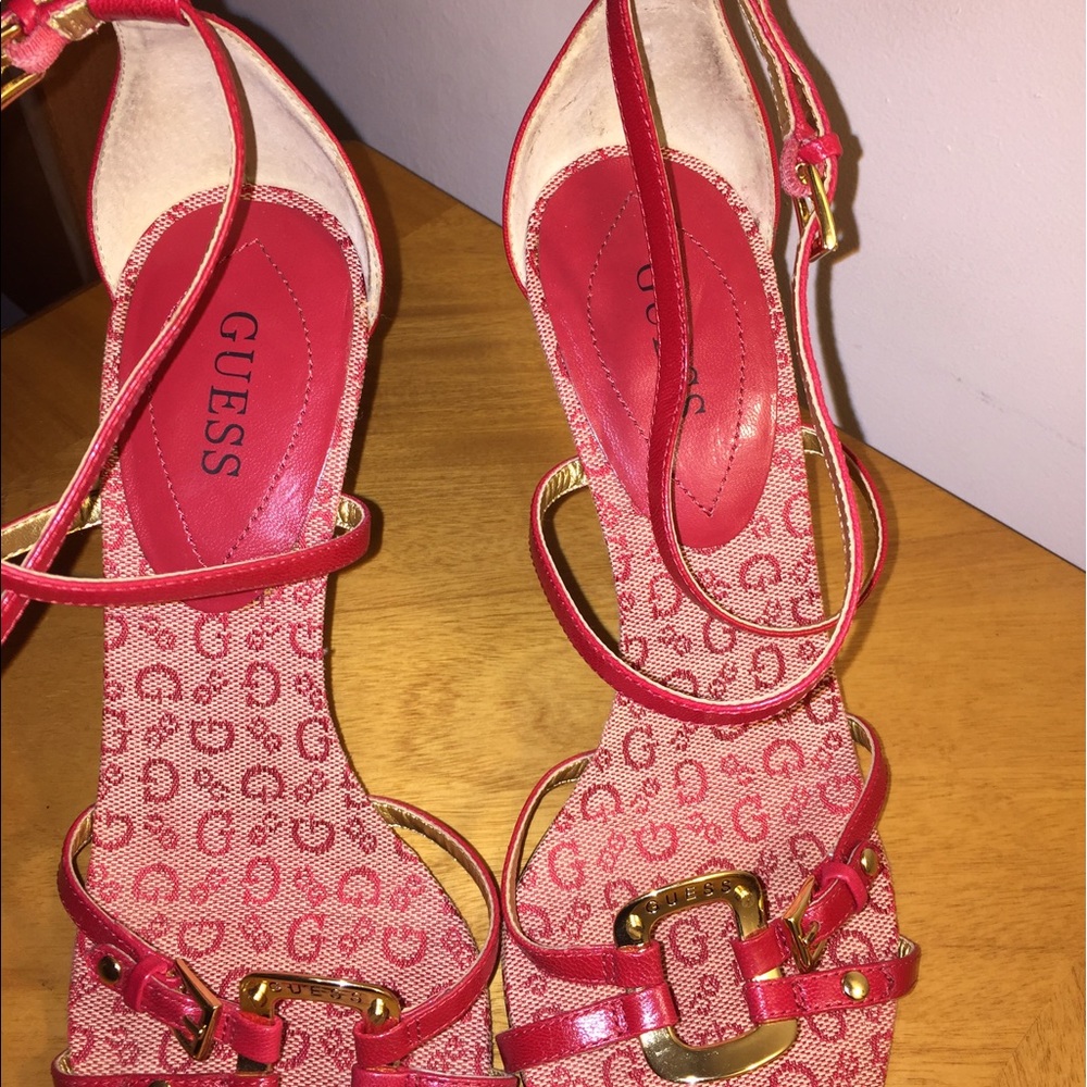 Guess Red Leather Strappy High-heel Sandal