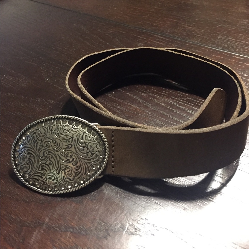 AE brown leather belt w/ detailed buckle