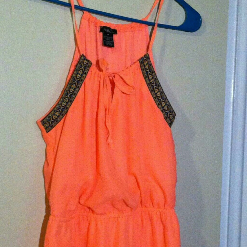 Sheer tribal trim neon pink maxi