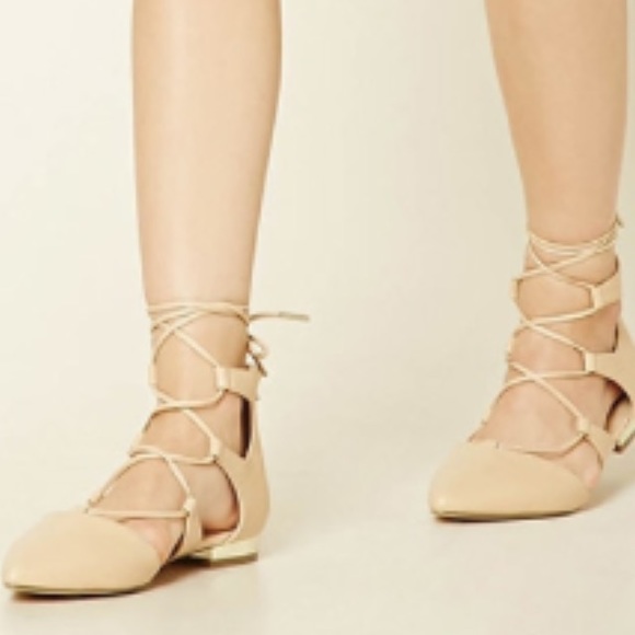 Shoes - SALE Nude Lace-Up Flats