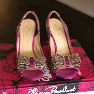 Kate Spade Charm Bow pink glitter sandals