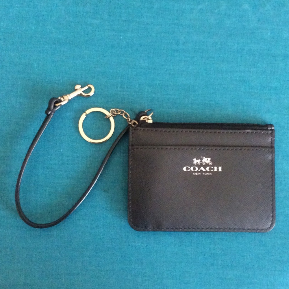 Coach key pouch leather black