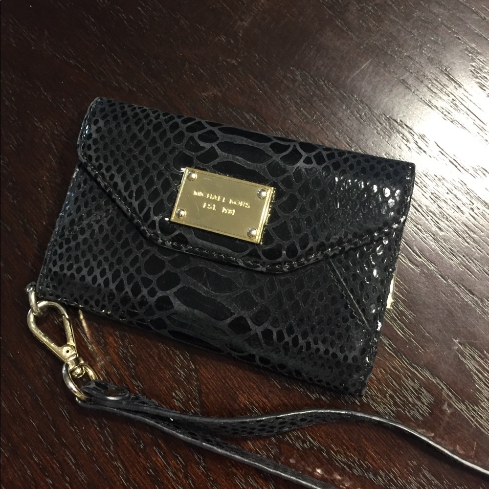 Michael Kors black snakeskin print wristlet