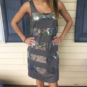 Juicy Couture Grey Sequin Striped Party Dress