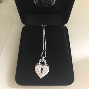 Sterling silver diamond double heart necklace