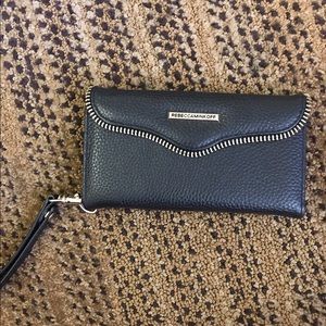 Black I phone 7 wallet case Rebecca minkoff