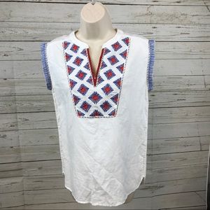 Women's Aztec embroidered white blouse