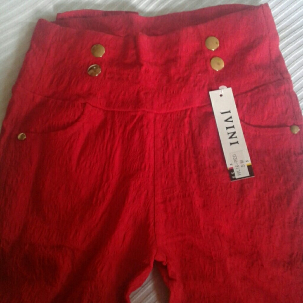 Ladies Red High Waist Skinny Pants