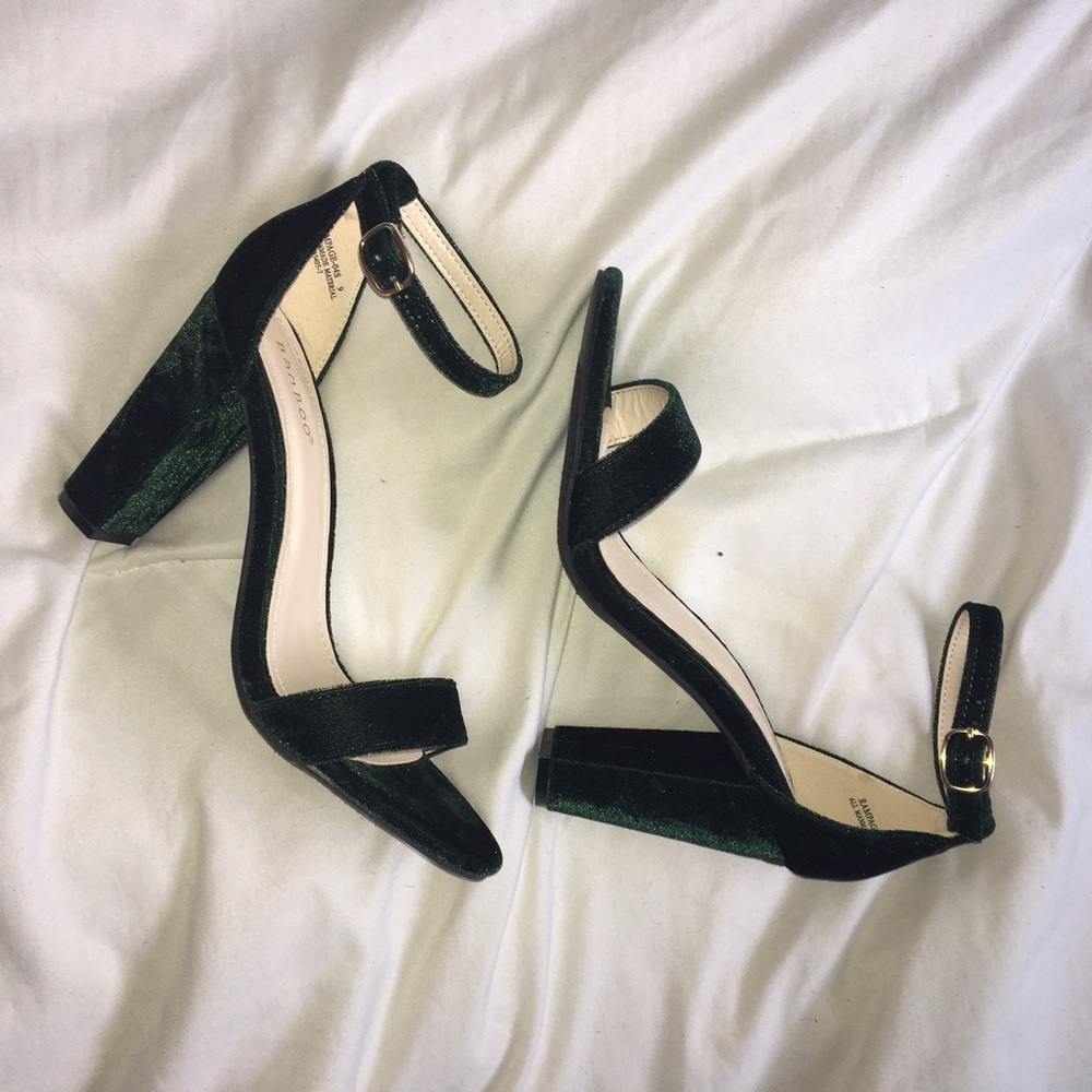 velvet blocked 2 strap heels