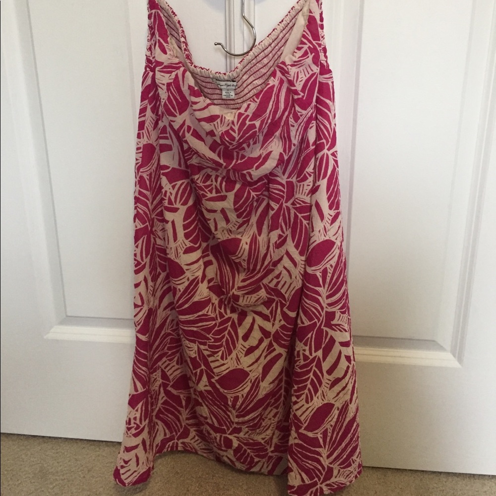 Strapless pink print dress