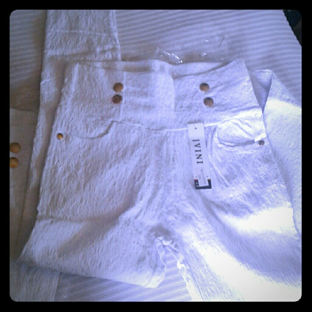 Ladies White High Waist Skinny Pants
