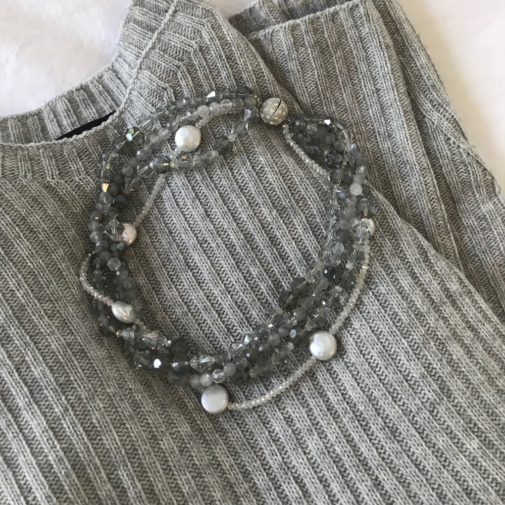 Gorgeous 4-strand silver and gray beaded necklace