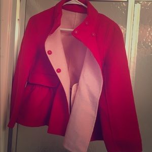 Cropped red wool coat