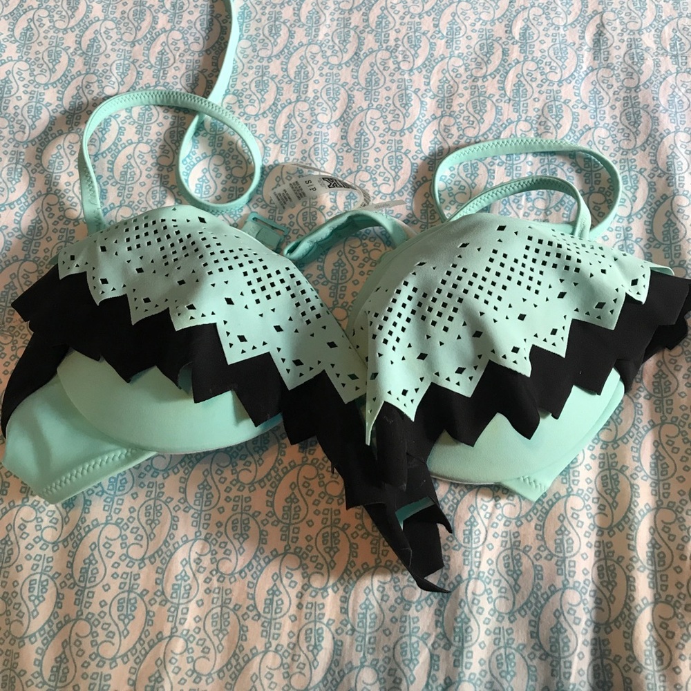 PINK Blue and Black Push Up Bathing Suit Top