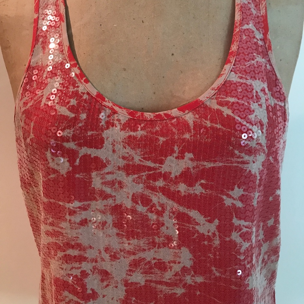 PARKER racer back tank top covered w clear sequins