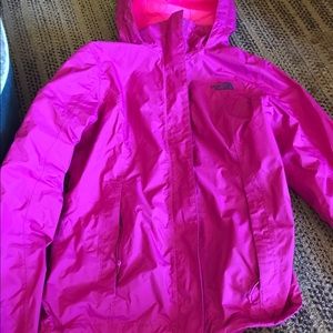 Pink north face rain coat