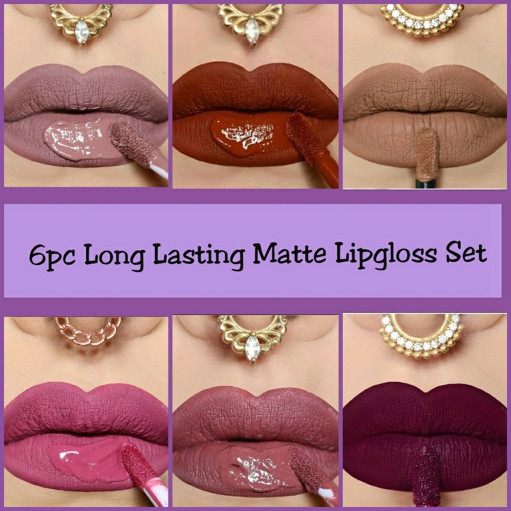 6pc long lasting matte lipgloss bundle