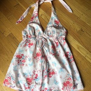 Pink with floral, butterfly motif halter top