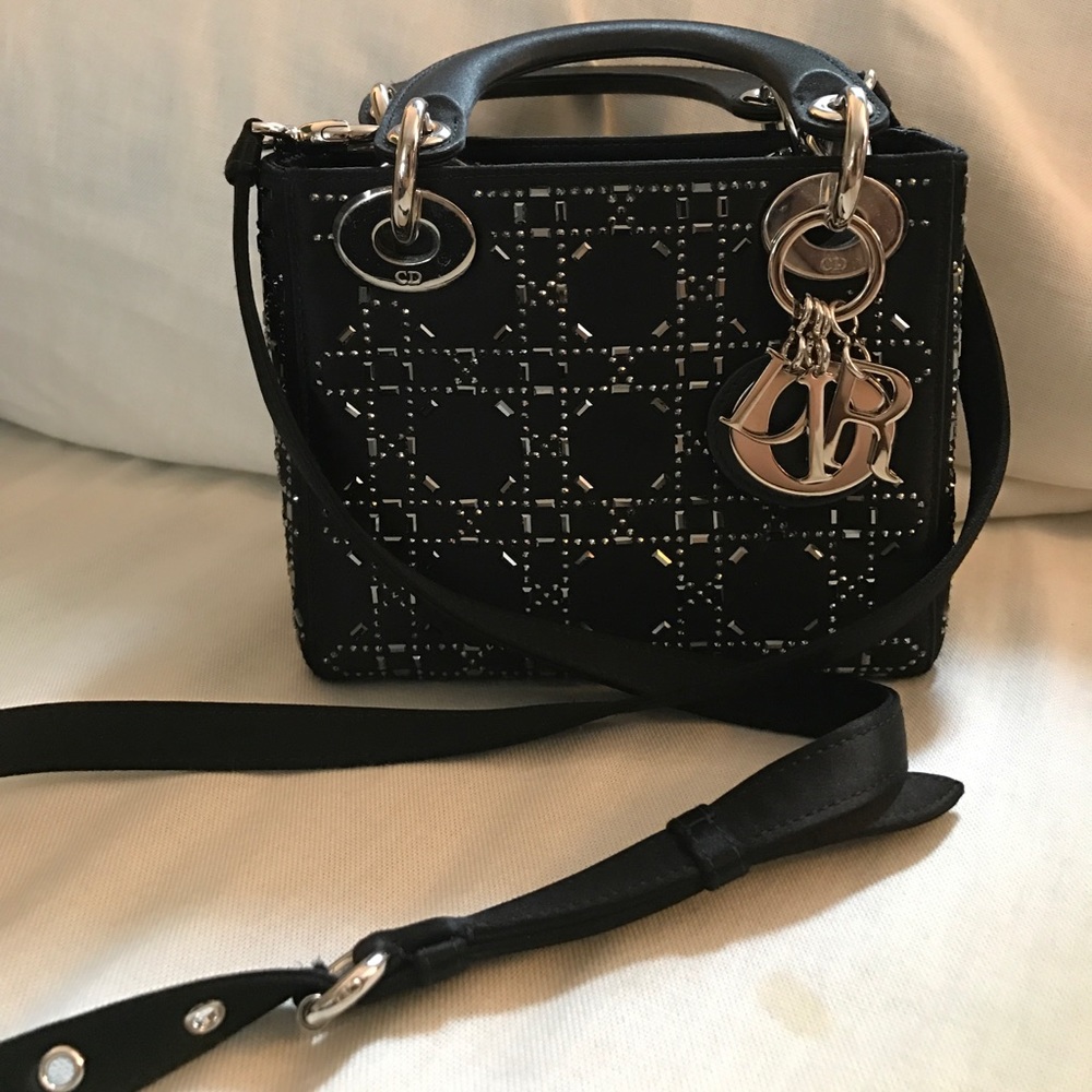 RARE Dior Mini Lady Crystal Cannage Satin Handbag