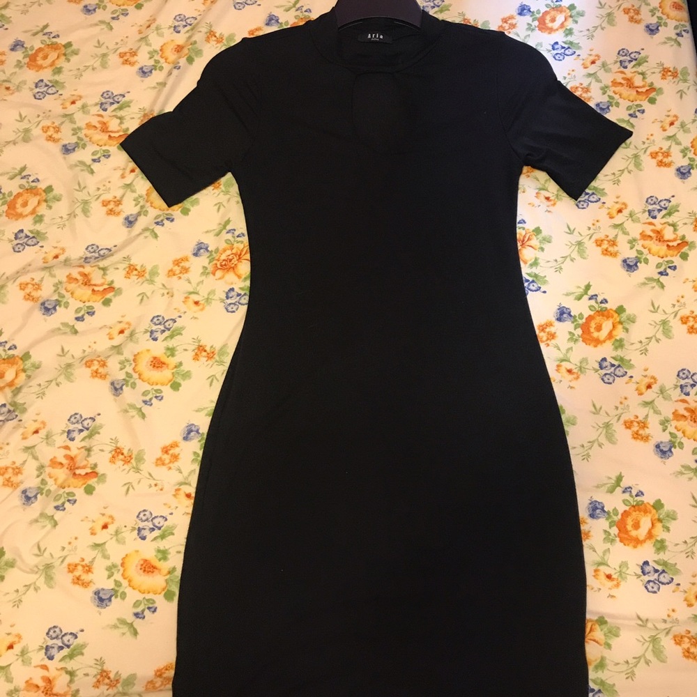Simple black mini dress with short sleeves