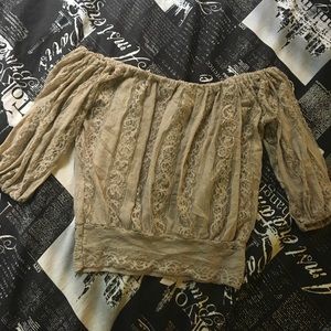 Cute beige off the shoulder shirt
