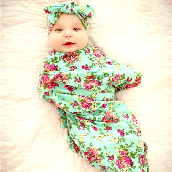 Floral Swaddle Blanket Swaddle Set Headband - Picture 1 of 3