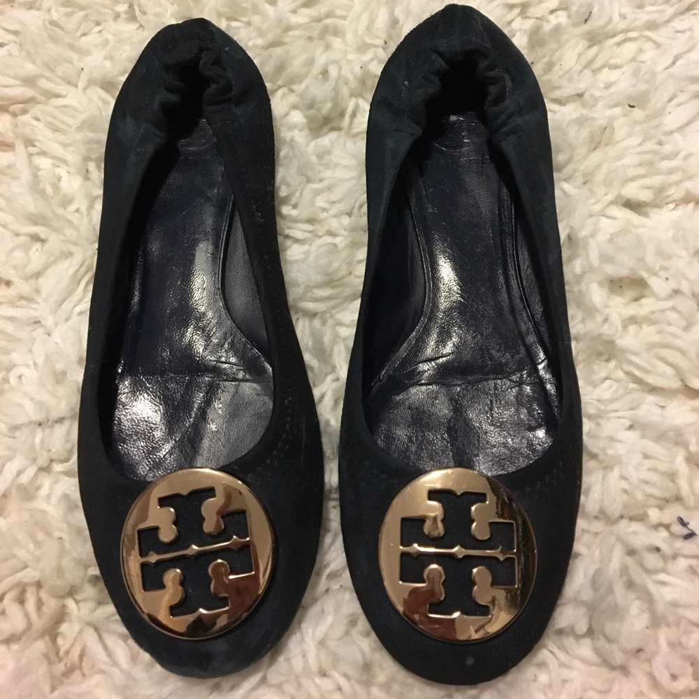 Tory burch reva flats blue suede gold hardware