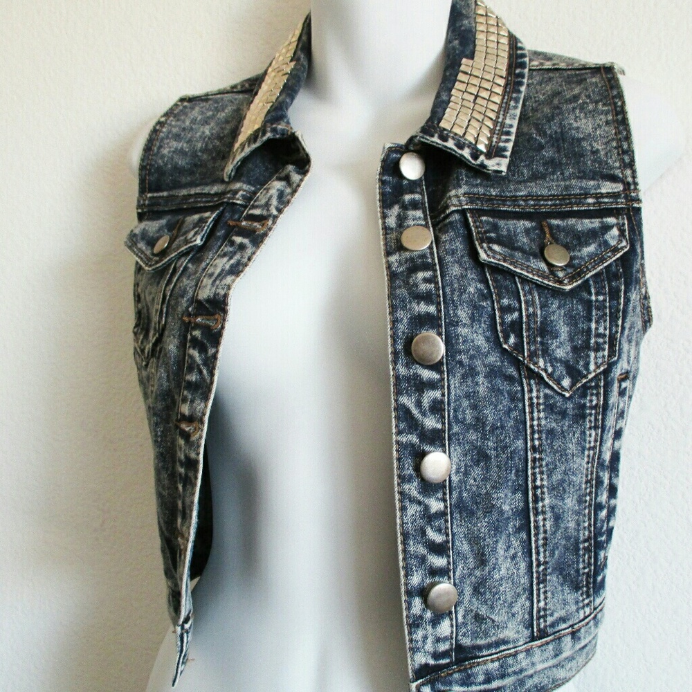 Cropped Studded Denim Jacket Vest