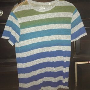 grey blue and green striped shirt